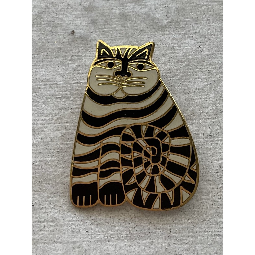vintage Laurel Burch "Shambala" cat brooch Estate Jewelry Signed Enamel